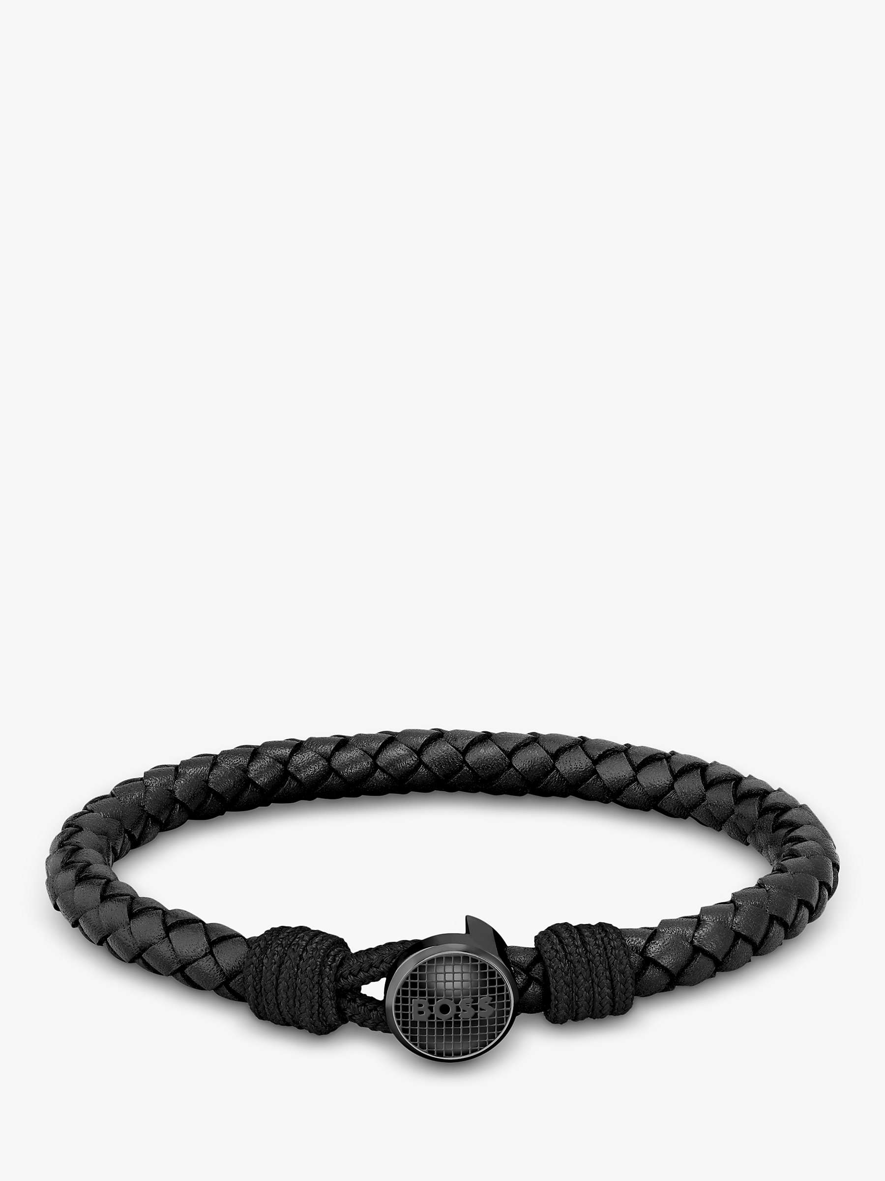 Buy BOSS Men's Thad Classic Collection Logo Braided Leather Bracelet, Black Online at johnlewis.com