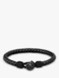 BOSS Men's Thad Classic Collection Logo Braided Leather Bracelet, Black