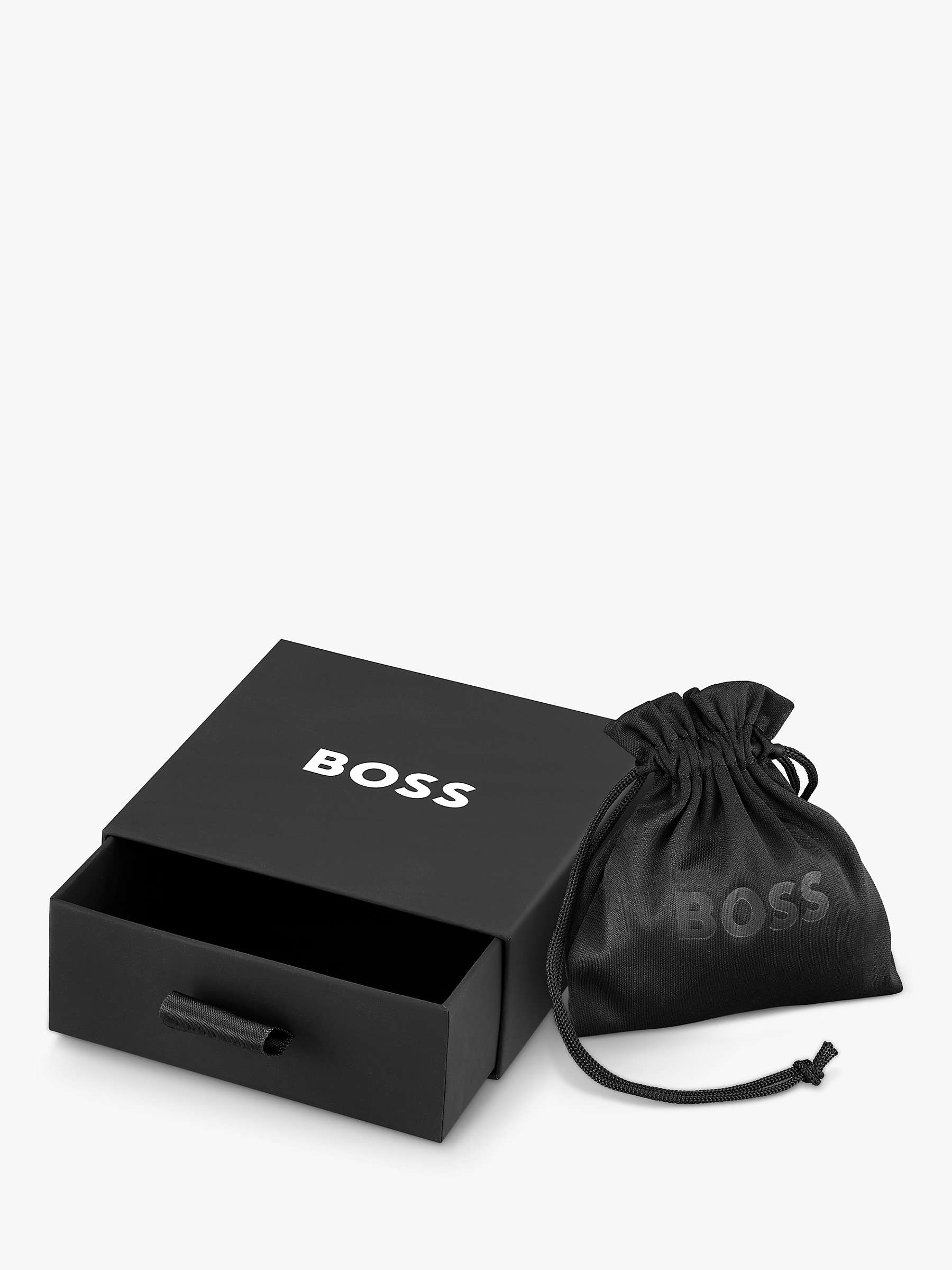 Buy BOSS Men's Thad Classic Collection Logo Braided Leather Bracelet, Black Online at johnlewis.com