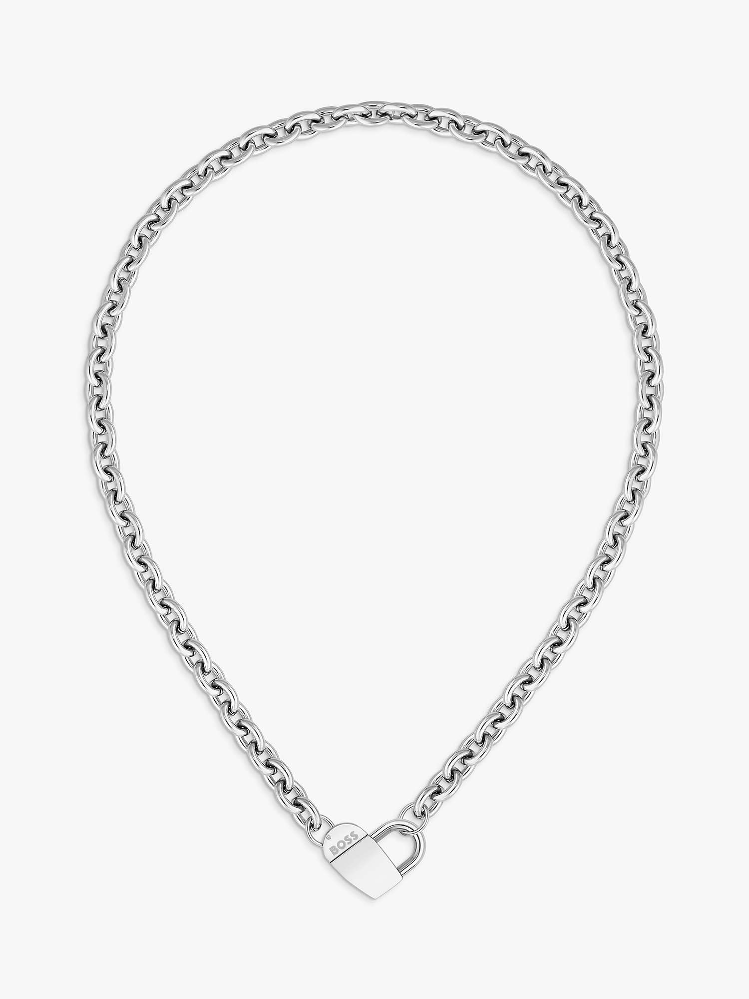 Buy BOSS Dinya Collection Monogram Lock Heart Chain Necklace, Silver Online at johnlewis.com