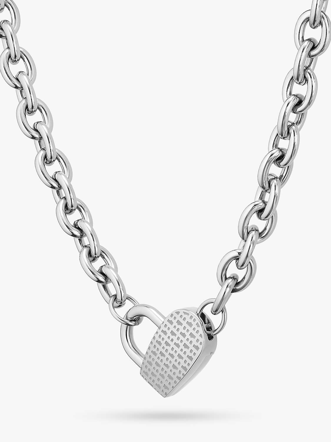 Buy BOSS Dinya Collection Monogram Lock Heart Chain Necklace, Silver Online at johnlewis.com