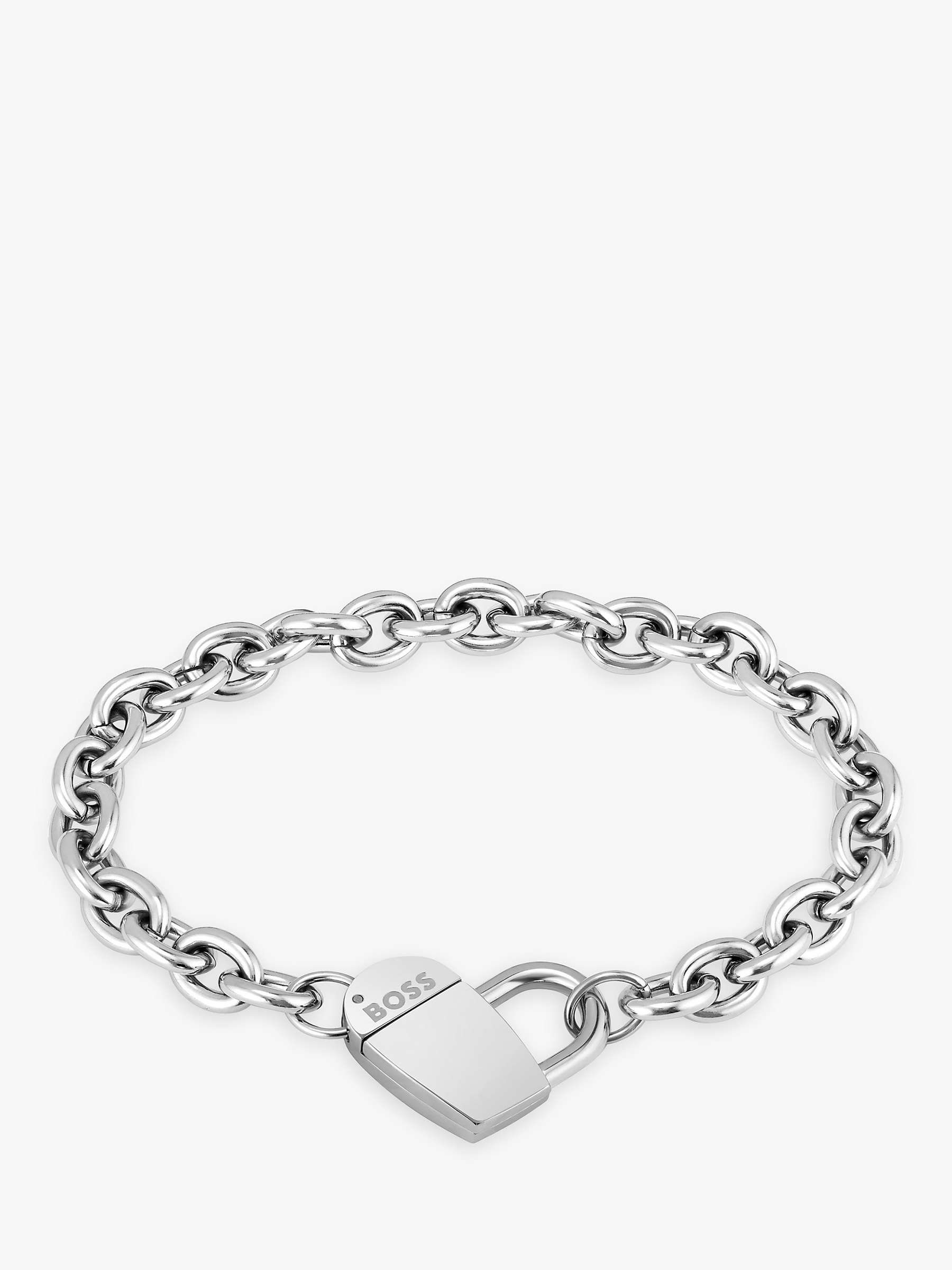 Buy BOSS Dinya Collection Monogram Lock Heart Chain Bracelet, Silver Online at johnlewis.com