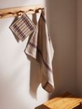 John Lewis Leckford Striped Linen Tea Towel & Pot Holder Set, Mulberry
