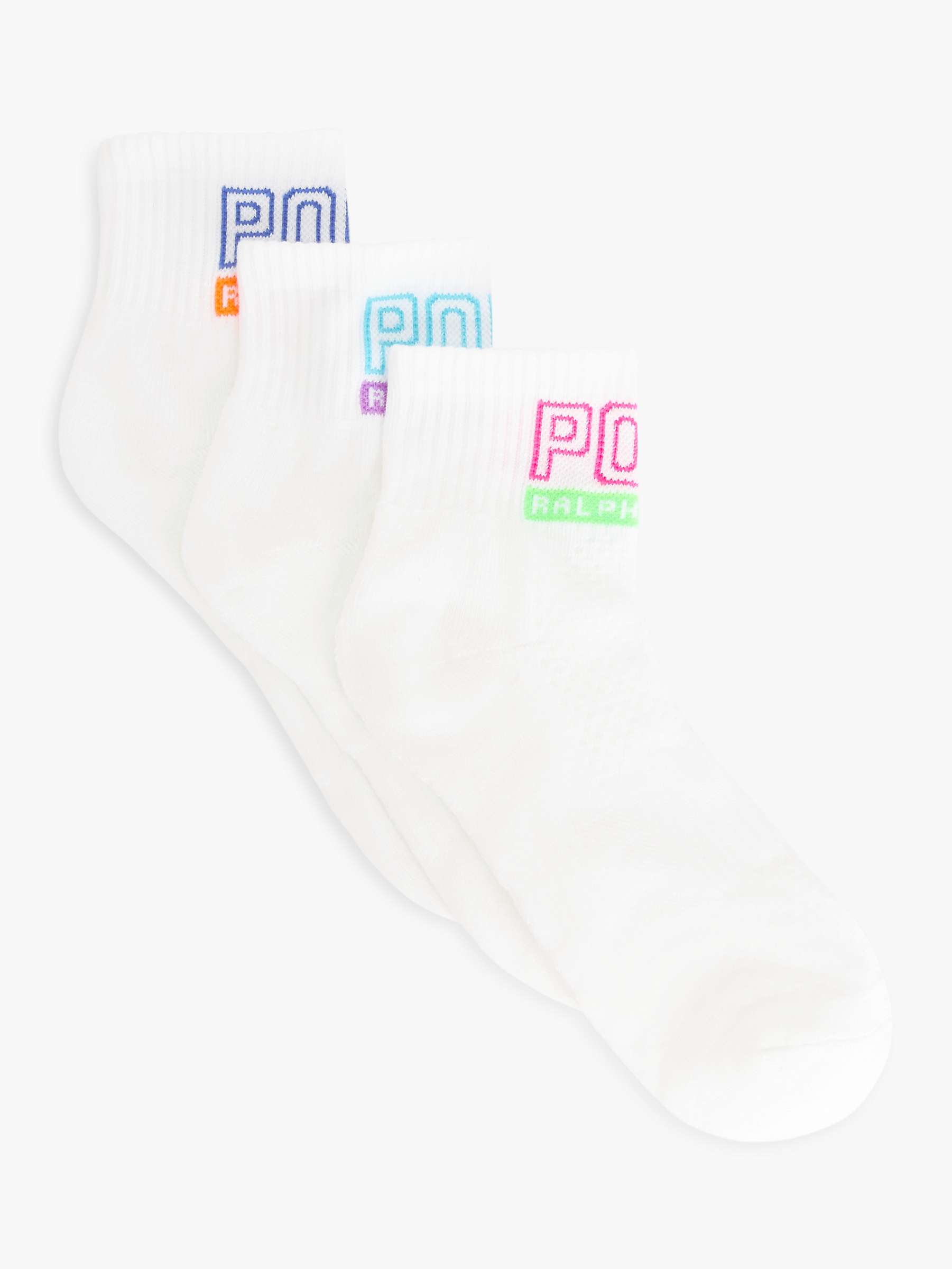 Buy Ralph Lauren Polo Outline Logo Ankle Socks, Pack of 3, White/Multi Online at johnlewis.com