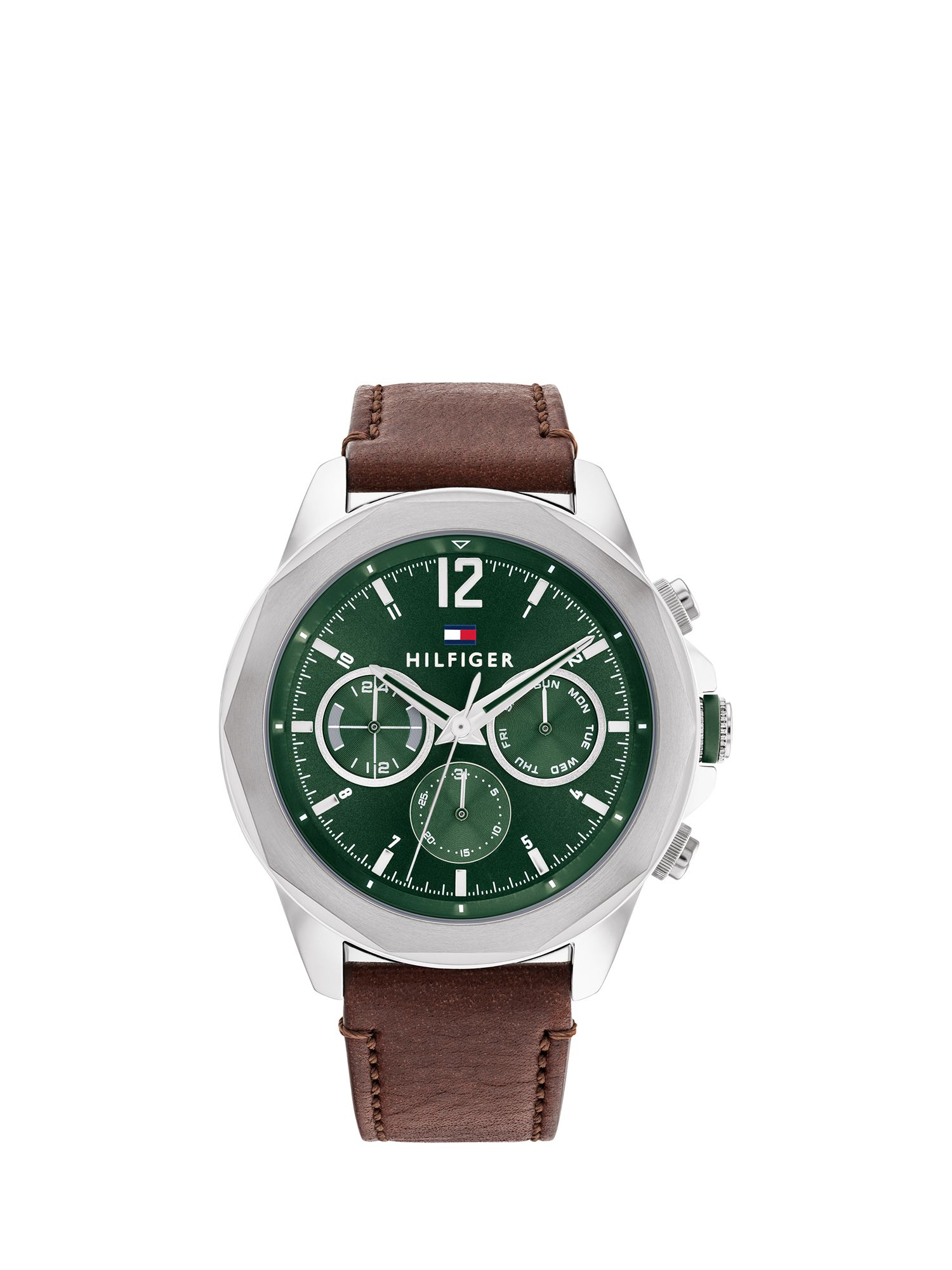 Tommy Hilfiger Men's Lars Chronograph Leather Strap Watch, Brown/Green ...