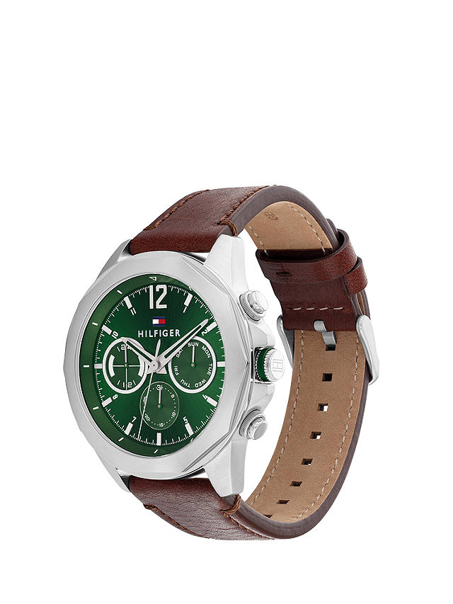 Tommy Hilfiger Men's Lars Chronograph Leather Strap Watch, Brown/Green/Silver 1792064