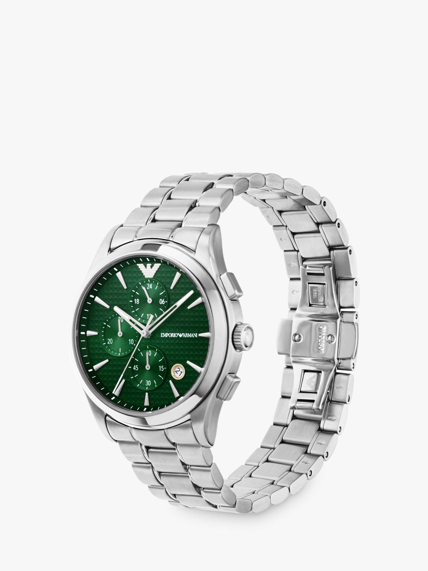 Buy Emporio Armani Men's Chronograph Textured Dial Bracelet Strap Watch Online at johnlewis.com