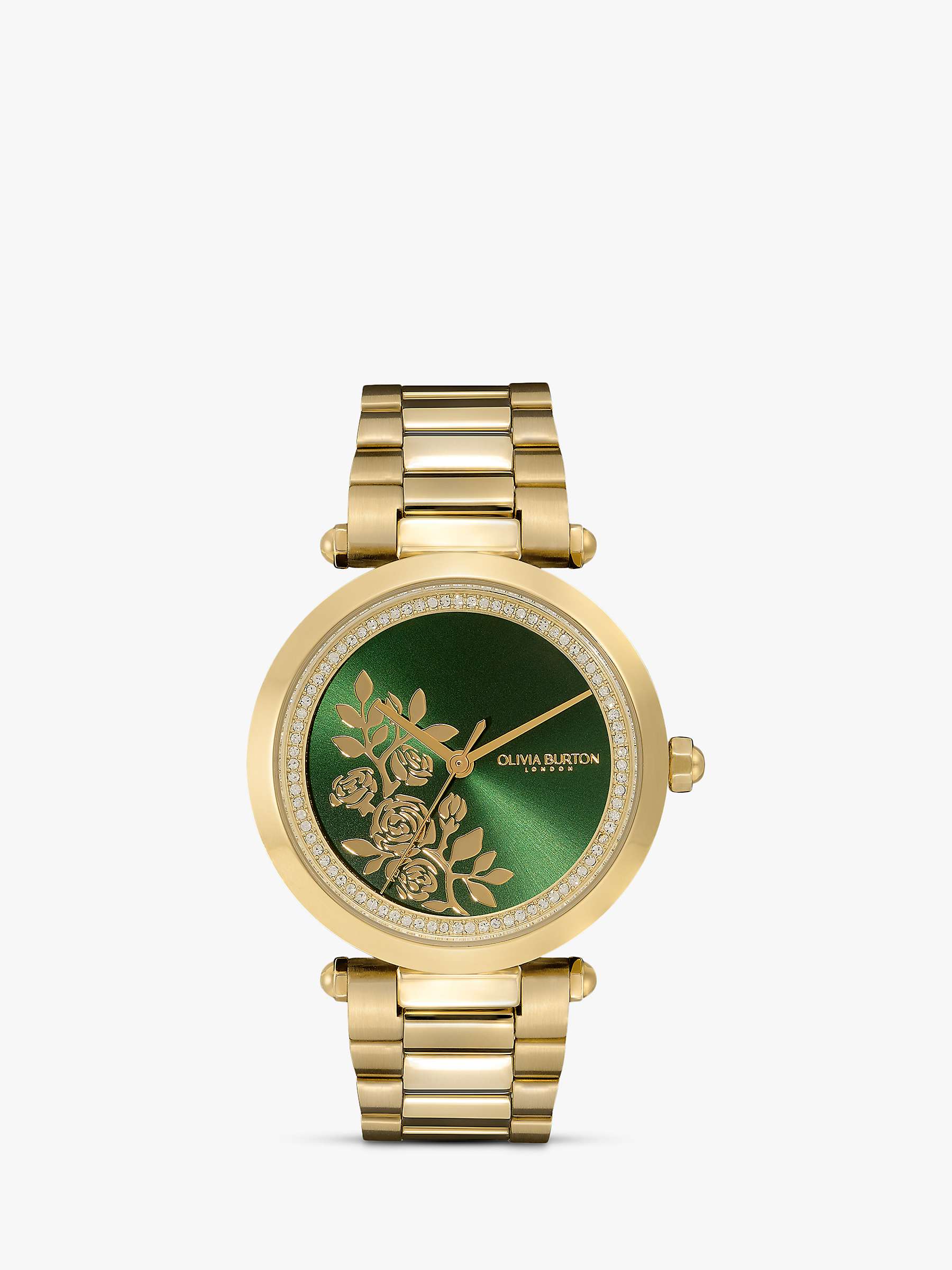 Buy Olivia Burton Women's T-Bar Floral Bracelet Strap Watch, Gold/Green Online at johnlewis.com