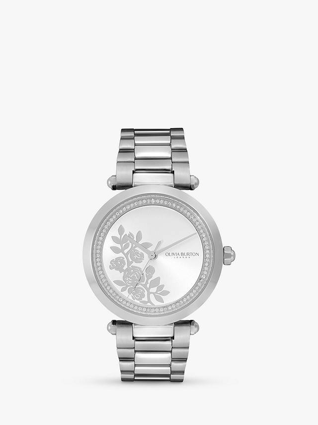 Olivia Burton Women's T Bar Floral Bracelet Strap Watch, Silver