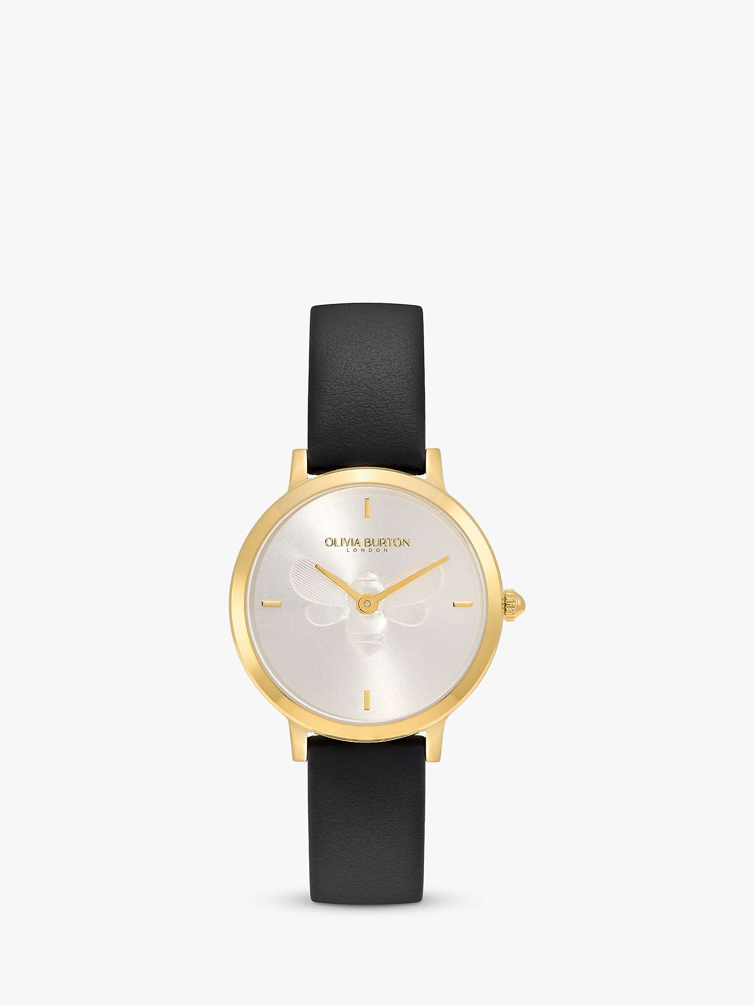 Buy Olivia Burton Women's Signature Slim Bee Leather Strap Watch, Black/Gold Online at johnlewis.com