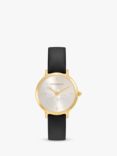 Olivia Burton Women's Signature Slim Bee Leather Strap Watch, Black/Gold