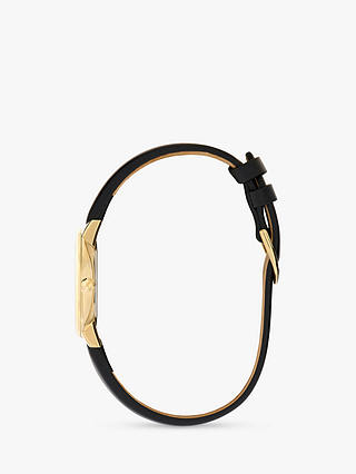 Olivia Burton Women's Signature Slim Bee Leather Strap Watch, Black/Gold