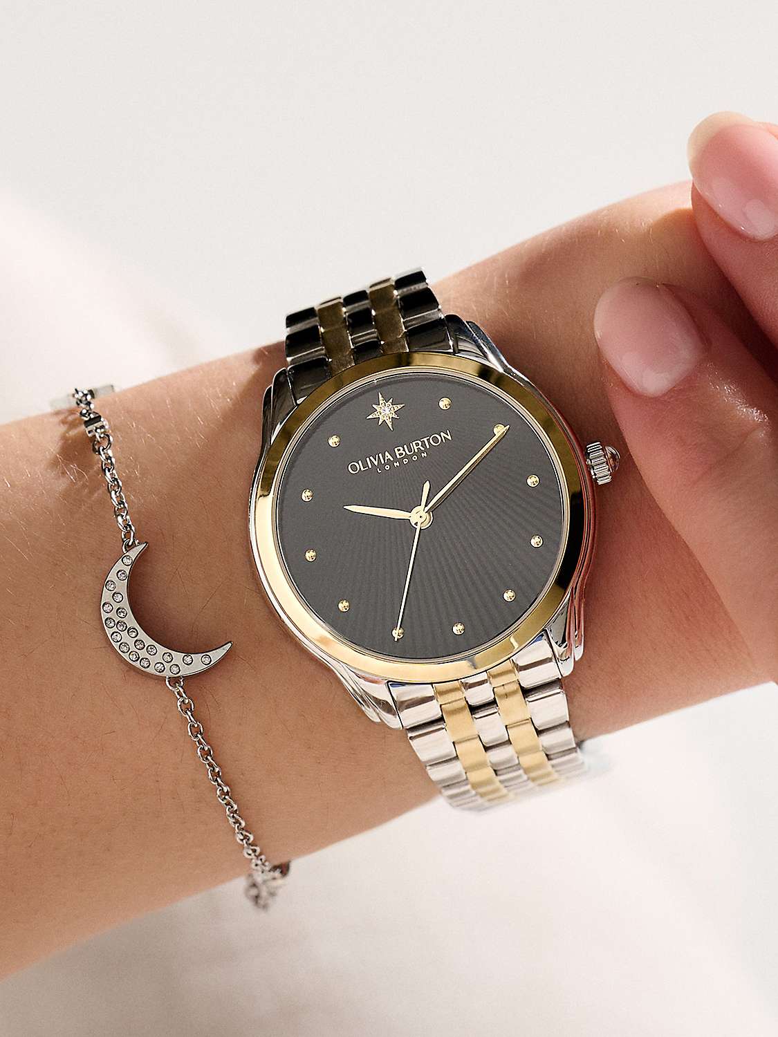 Buy Olivia Burton Women's Starlight Bracelet Strap Watch, Silver/Black/Gold Online at johnlewis.com