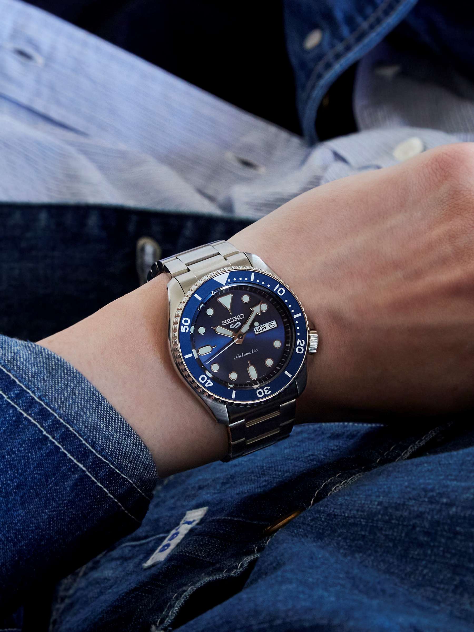 Buy Seiko SRPD51K1 Men's 5 Sports Automatic Day Date Bracelet Strap Watch, Silver/Blue Online at johnlewis.com