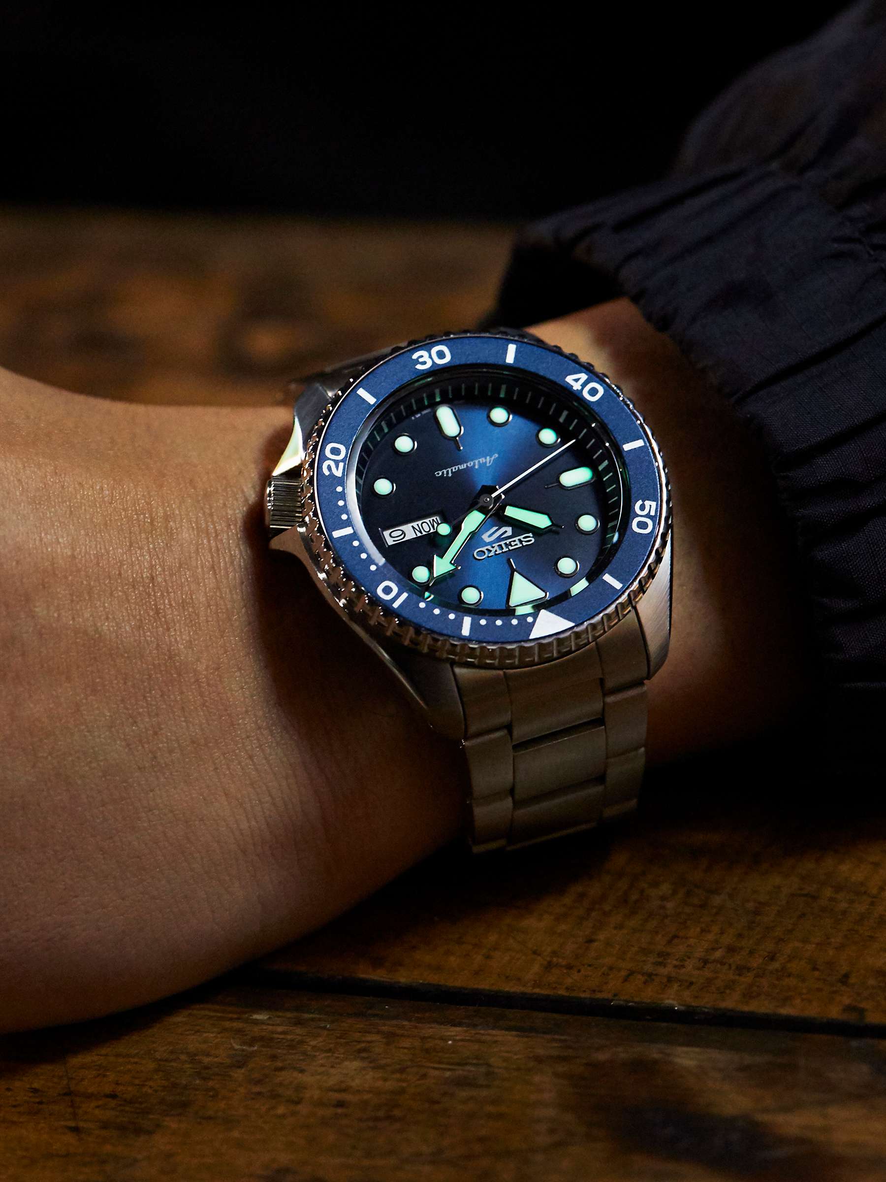 Buy Seiko SRPD51K1 Men's 5 Sports Automatic Day Date Bracelet Strap Watch, Silver/Blue Online at johnlewis.com