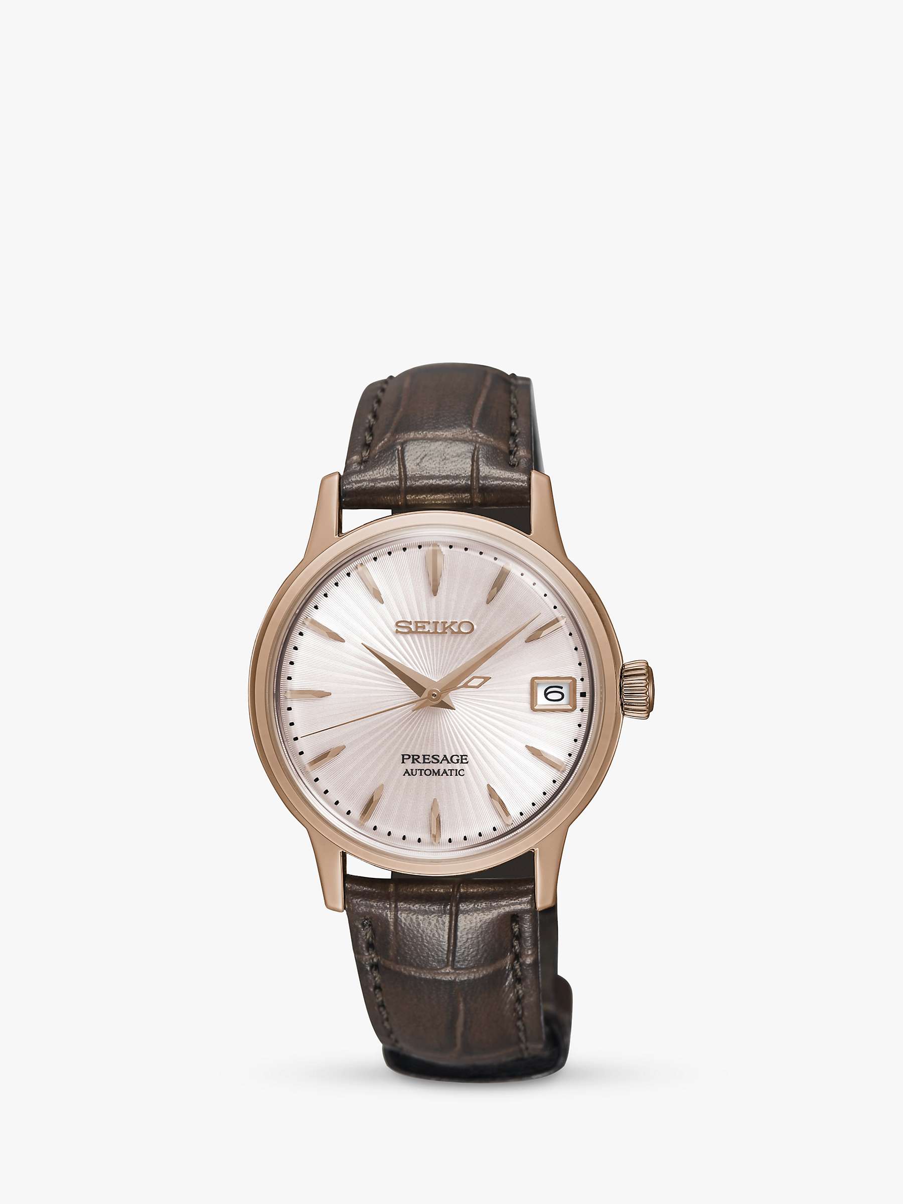 Buy Seiko SRP852J1 Women's Presage Cocktail Time Bellini Date Leather Strap Watch, Brown/Rose Gold Online at johnlewis.com