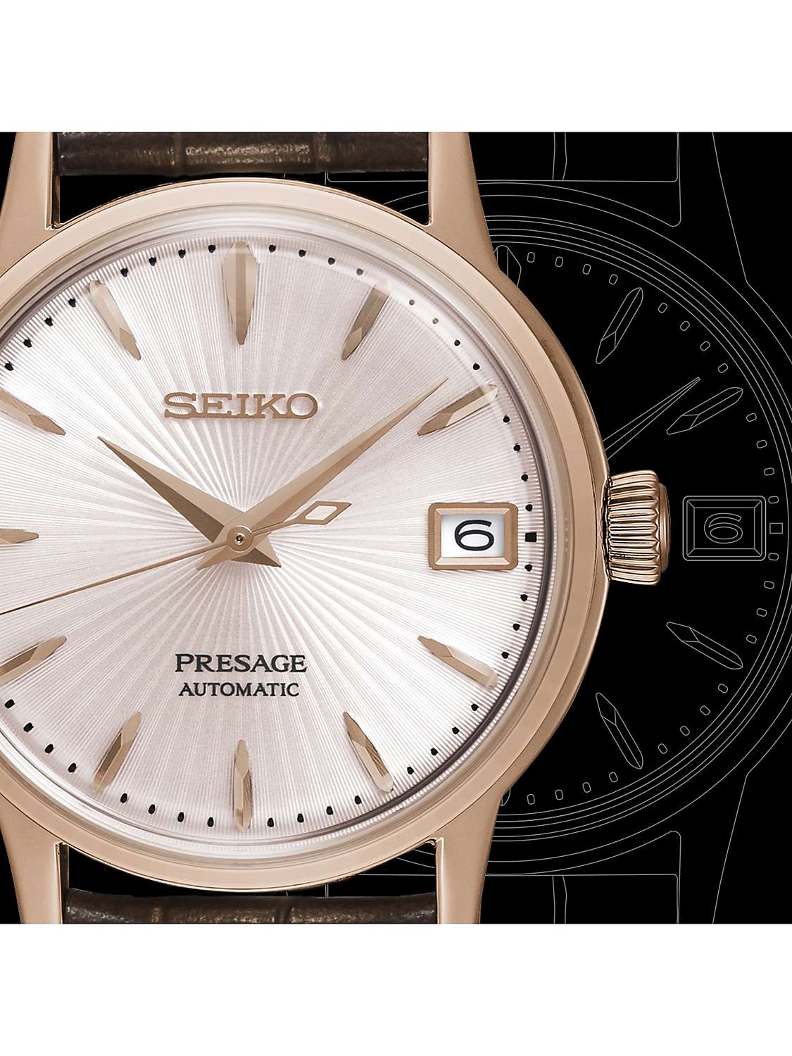 Buy Seiko SRP852J1 Women's Presage Cocktail Time Bellini Date Leather Strap Watch, Brown/Rose Gold Online at johnlewis.com