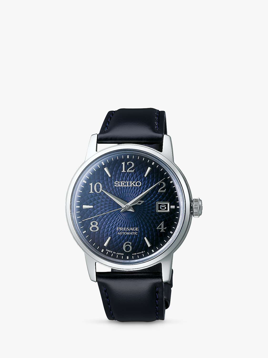 Buy Seiko SRPE43J1 Men's Presage Cocktail Time Old Clock Leather Strap Watch, Blue/Black Online at johnlewis.com