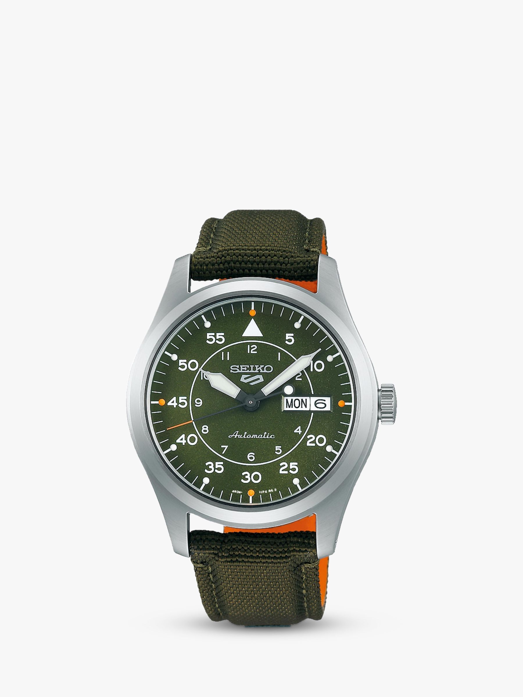 Buy Seiko Men's 5 Sports Flieger Day Date Automatic Fabric Strap Watch, Green SRPH29K1 Online at johnlewis.com