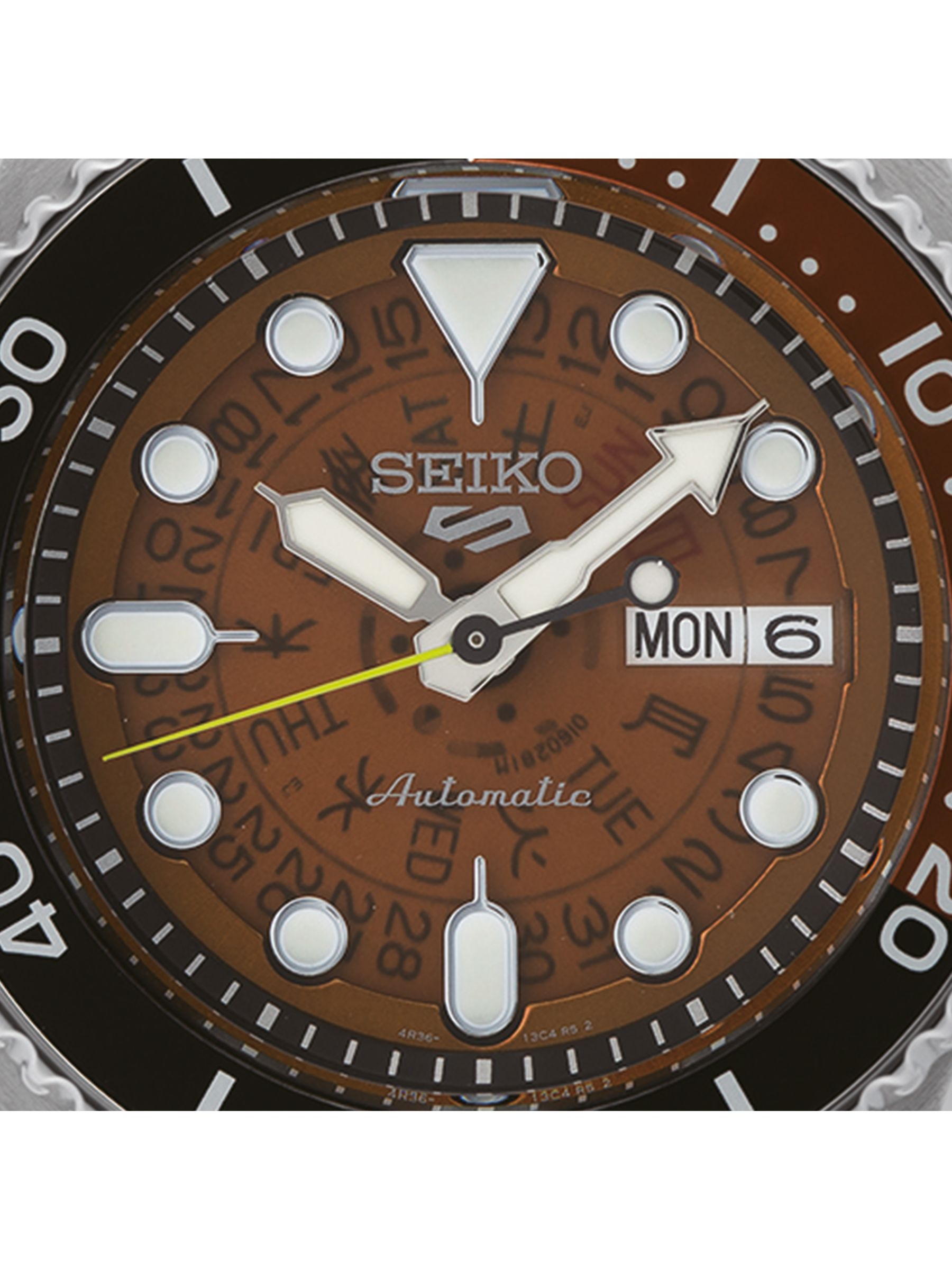 Buy Seiko SRPJ47K1 Men's 5 Sports SKX Day Date Automatic Bracelet Strap Watch, Silver/Orange Online at johnlewis.com