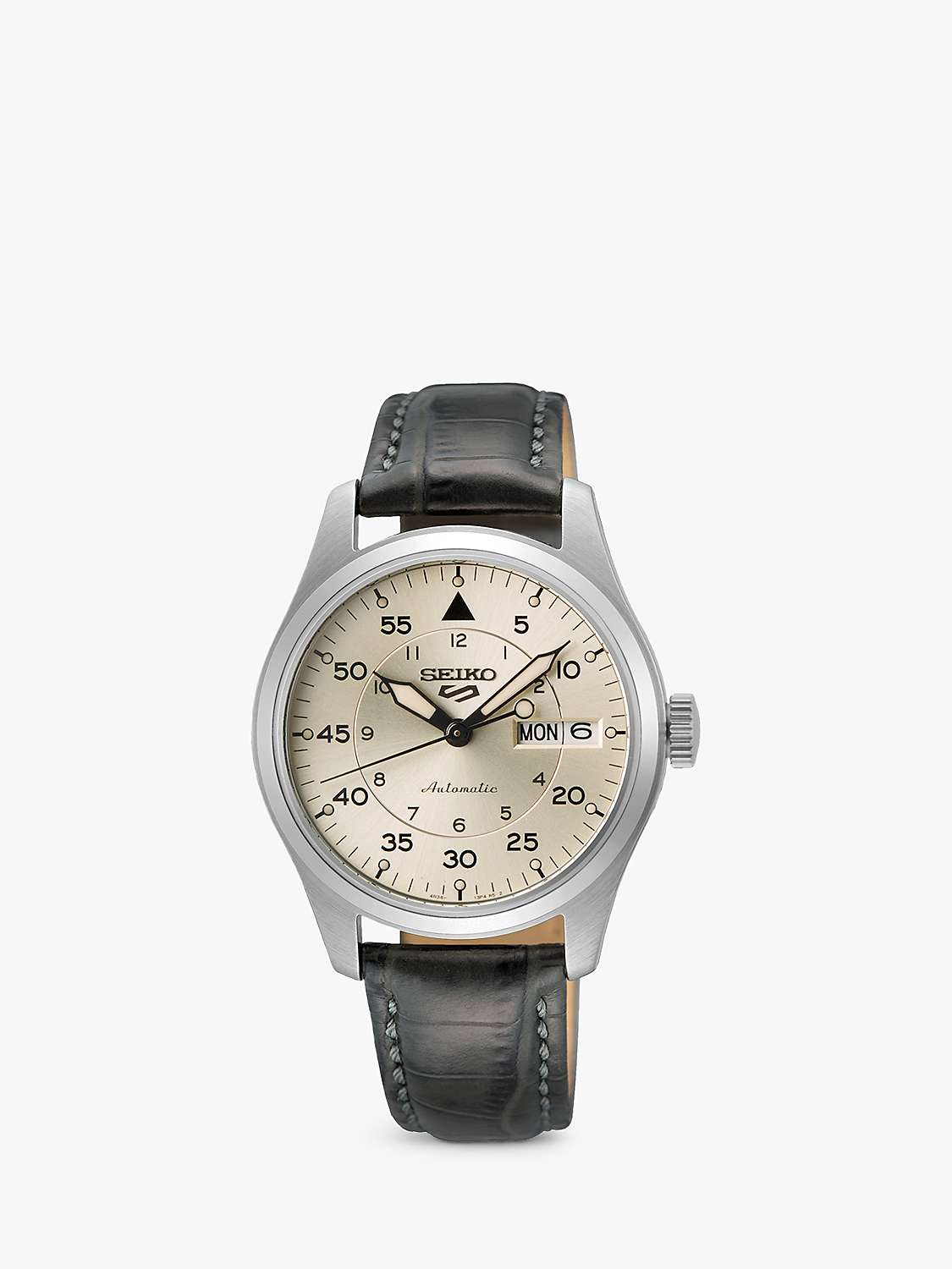 Buy Seiko SRPJ87K1 Men's 5 Field X Flieger Suits Day Date Automatic Leather Strap Watch, Grey/Gold Online at johnlewis.com