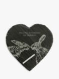 The Just Slate Company Personalised Heart Kissing Hares Slate Cheese Board, Black