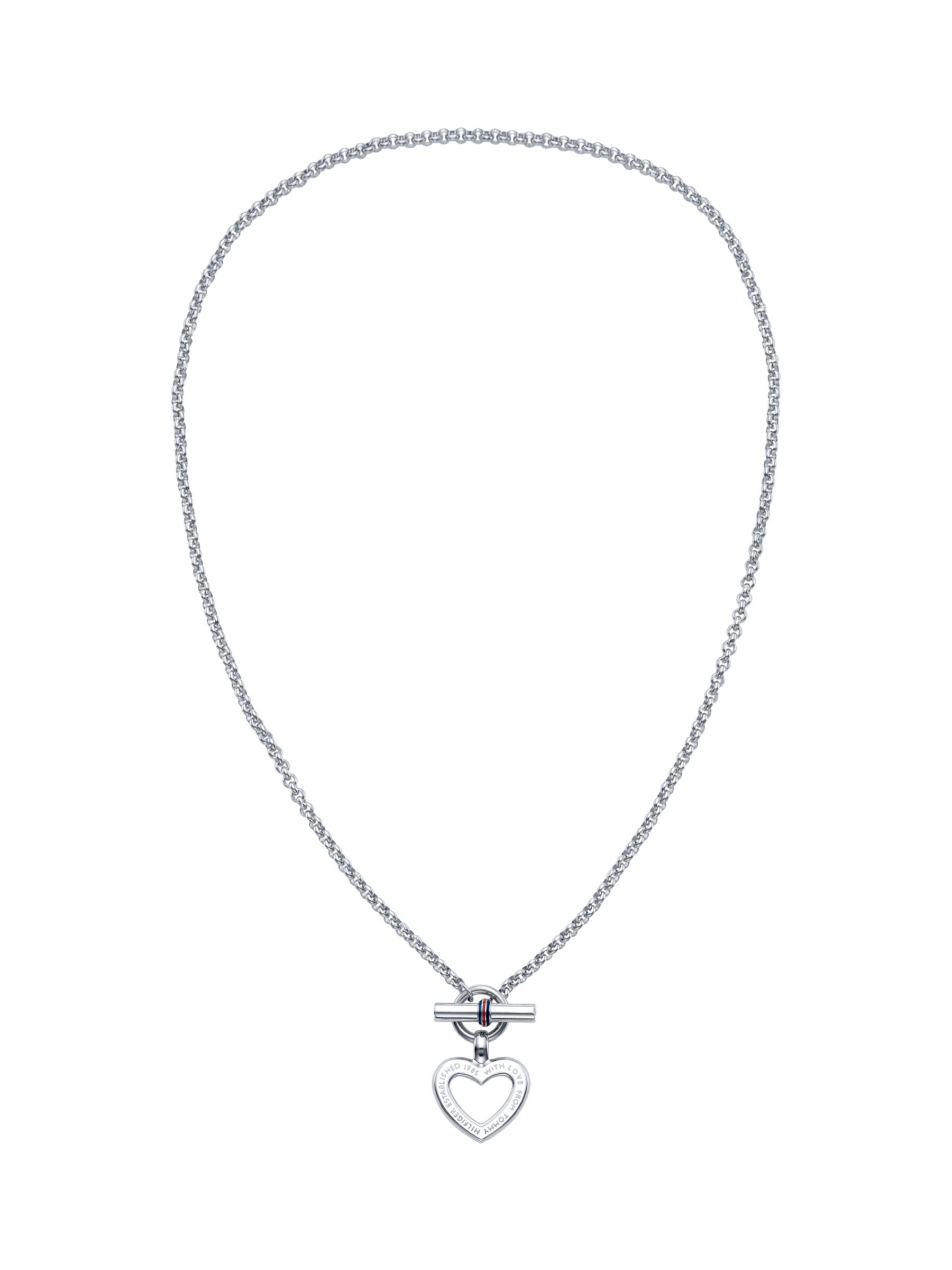 Tommy Enamel Heart Toggle Necklace, Silver at John Lewis &