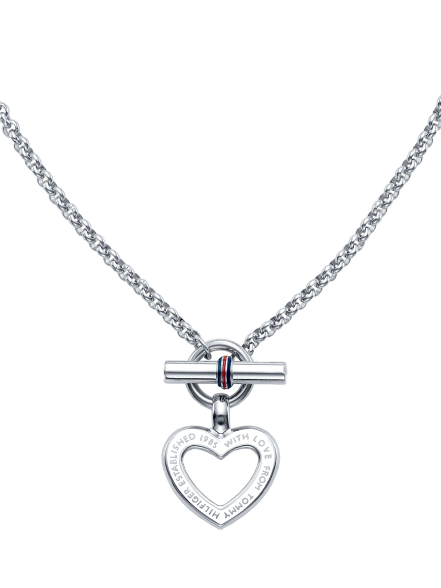 Buy Tommy Hilfiger Enamel Heart Toggle Necklace, Silver Online at johnlewis.com