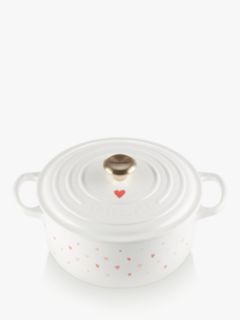 Le Creuset Cast Iron Mini Hearts Round Casserole, 22cm, White/Pink