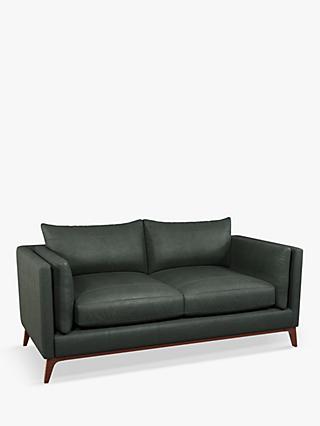 Trim Range, John Lewis Trim Medium 2 Seater Leather Sofa, Dark Leg, Sellvagio Green