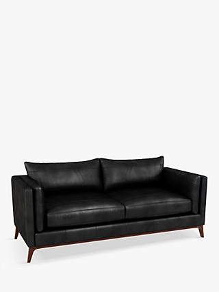 Trim Range, John Lewis Trim Large 3 Seater Leather Sofa, Dark Leg, Contempo Black