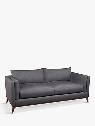 Trim Range, John Lewis Trim Large 3 Seater Leather Sofa, Dark Leg, Soft Touch Grey