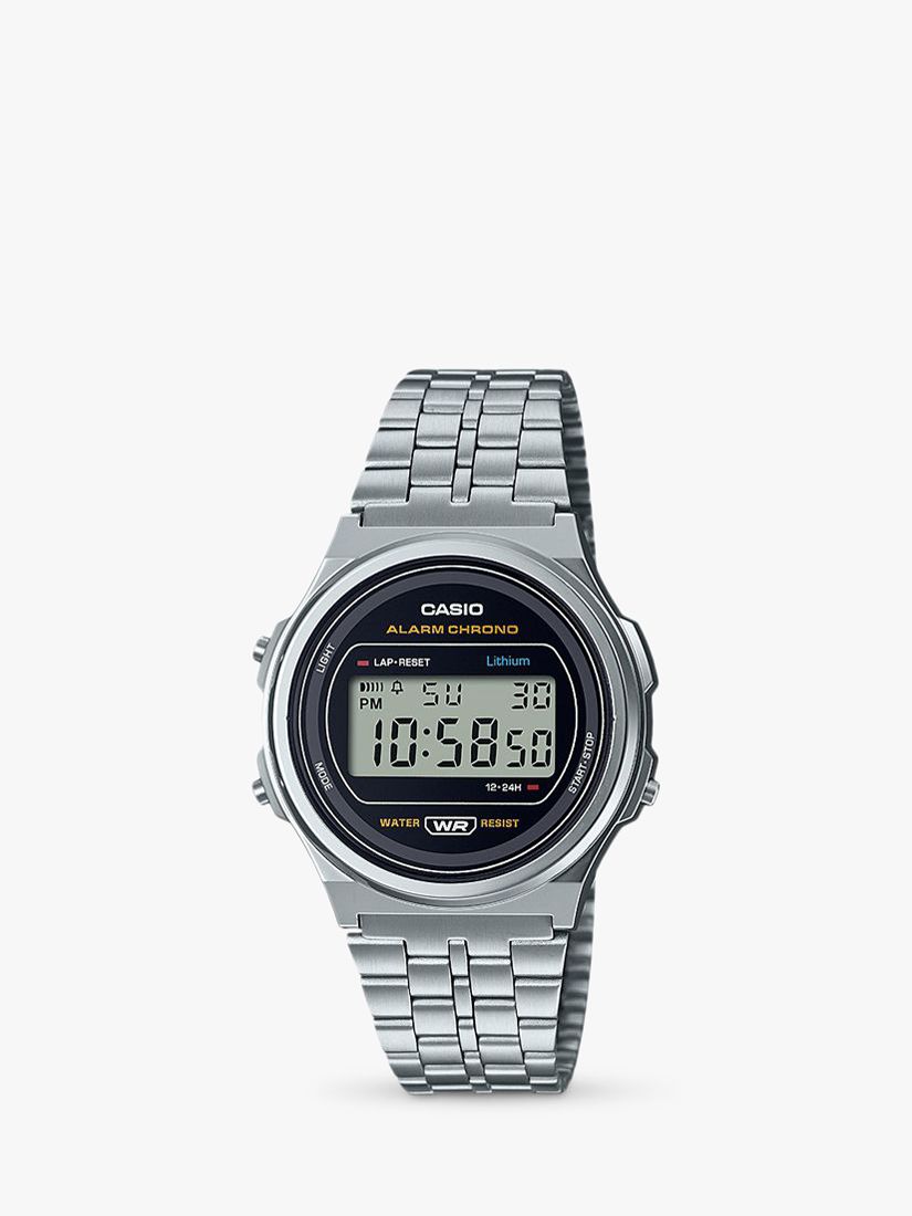 Casio A171WE-1AEF Unisex Retro Digital Chronograph Bracelet Strap Watch,  Silver