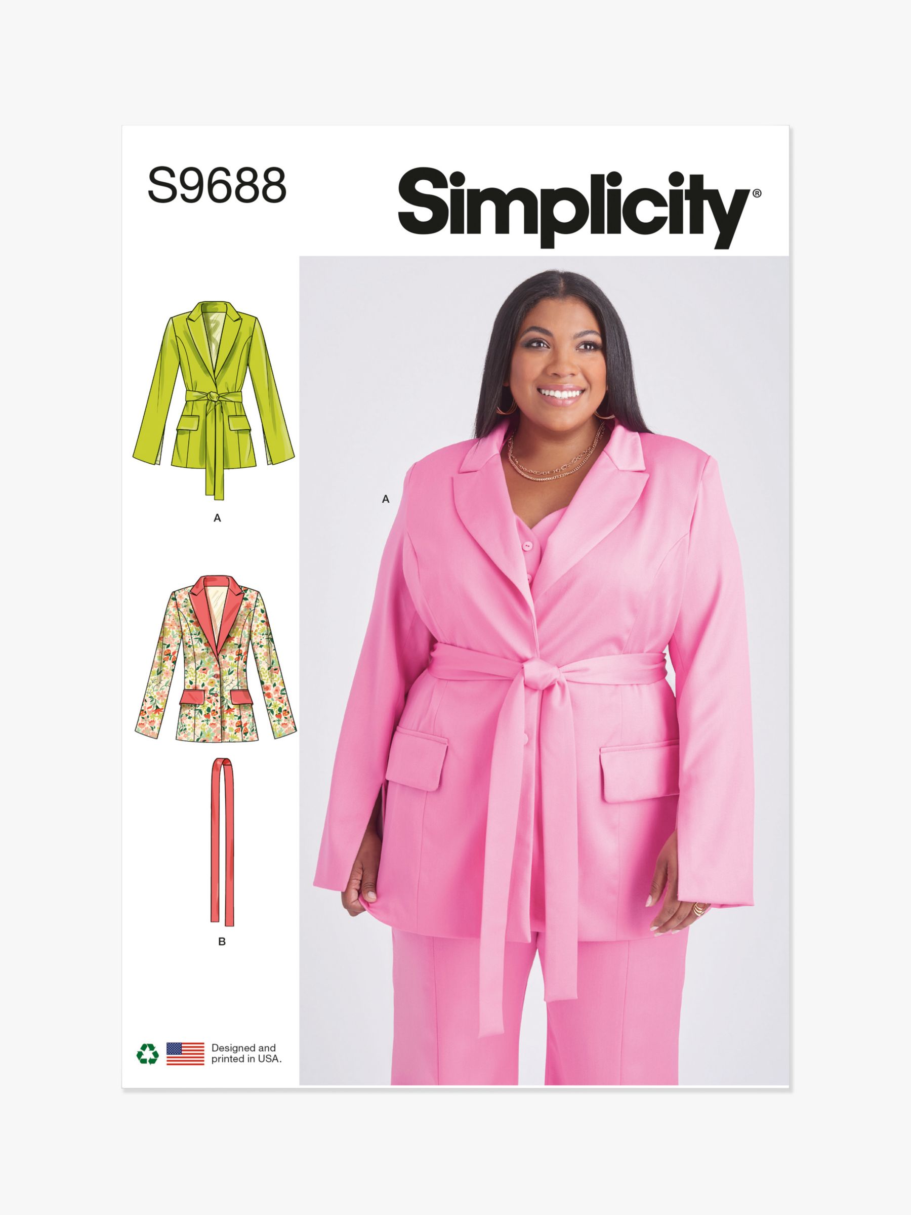 Simplicity Women's Jacket with Tie Belt Sewing Pattern, S9688