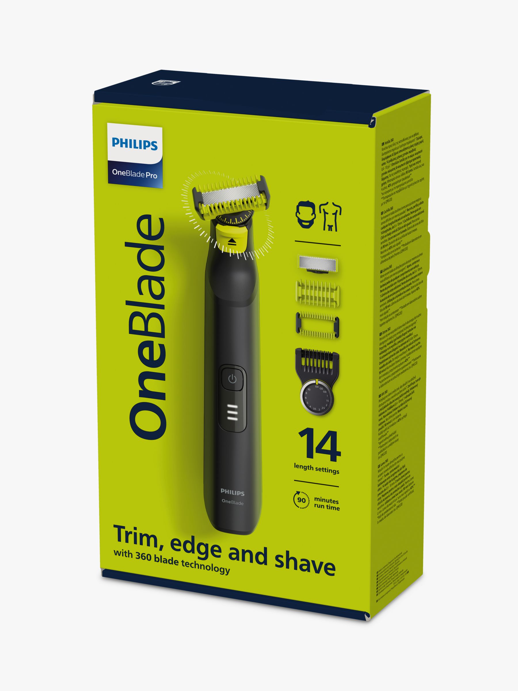Philips OneBlade Pro 360 QP6541/15 Trim, Edge, Shave for Face & Body with  14-in