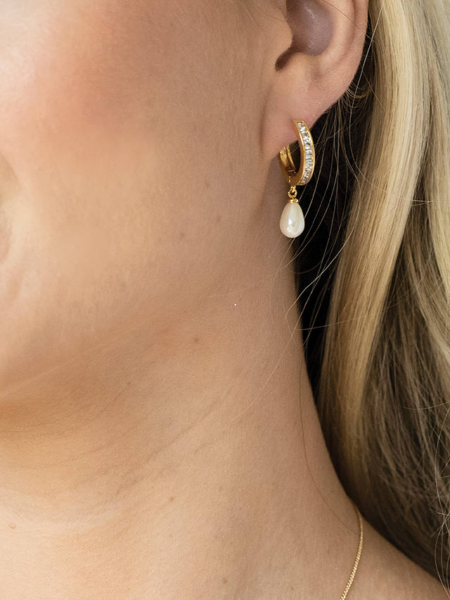 Ivory & Co. Canterbury Crystal & Teardrop Faux Pearl Hoop Earrings, Gold