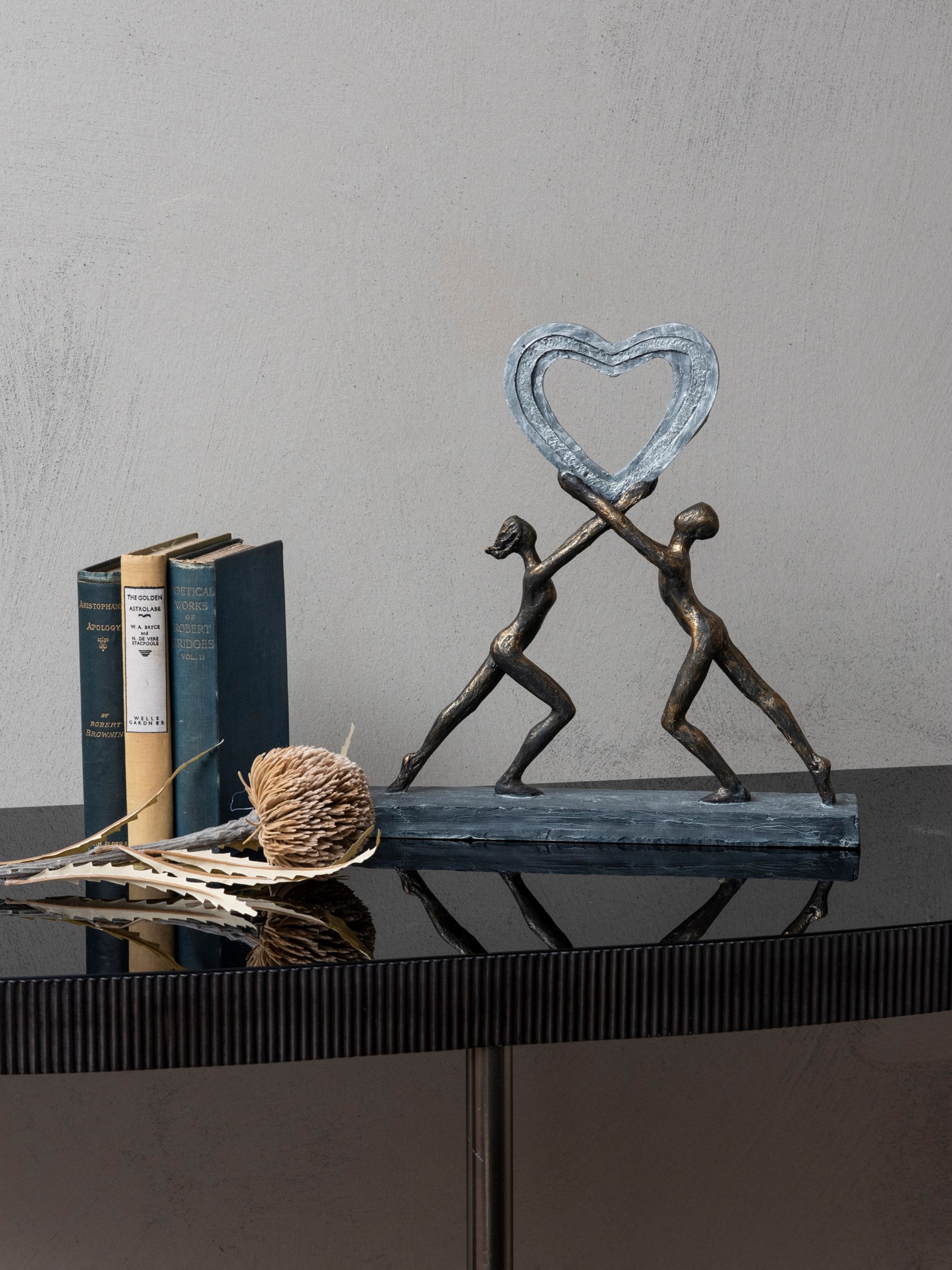 Libra Interiors Uplifting Love Couple With Heart Resin Sculpture Metallic Bronze 3023