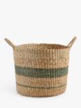 John Lewis ANYDAY Woven Seagrass Laundry Basket, Natural/Sage