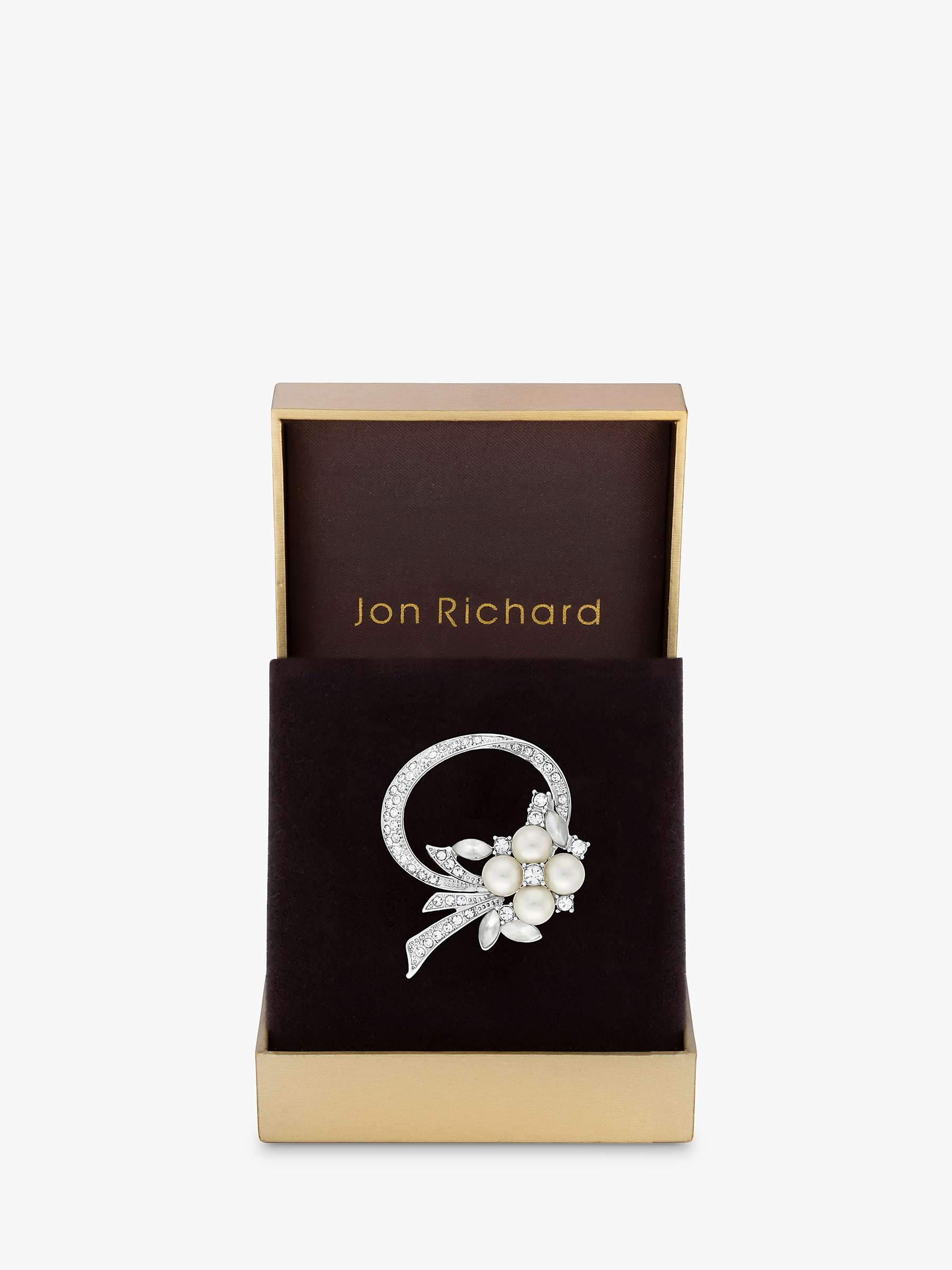 Buy Jon Richard Rhodium Plated Open Bouquet Pearl & Crystal Brooch, Silver Online at johnlewis.com