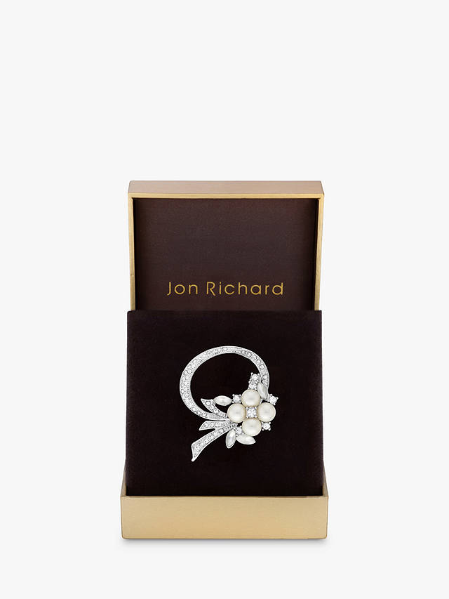 Jon Richard Rhodium Plated Open Bouquet Pearl & Crystal Brooch, Silver