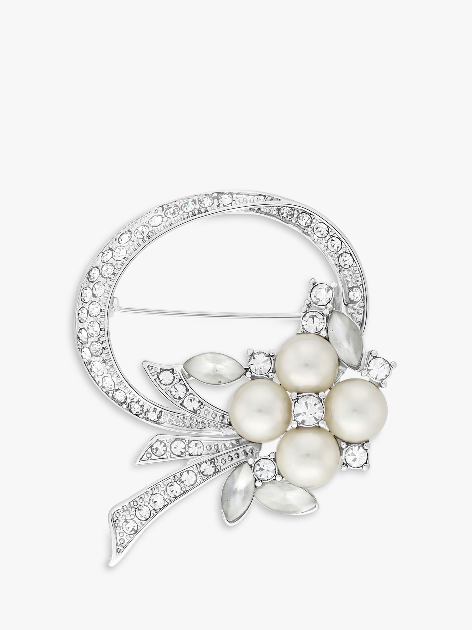 Jon Richard Rhodium Plated Open Bouquet Pearl & Crystal Brooch, Silver