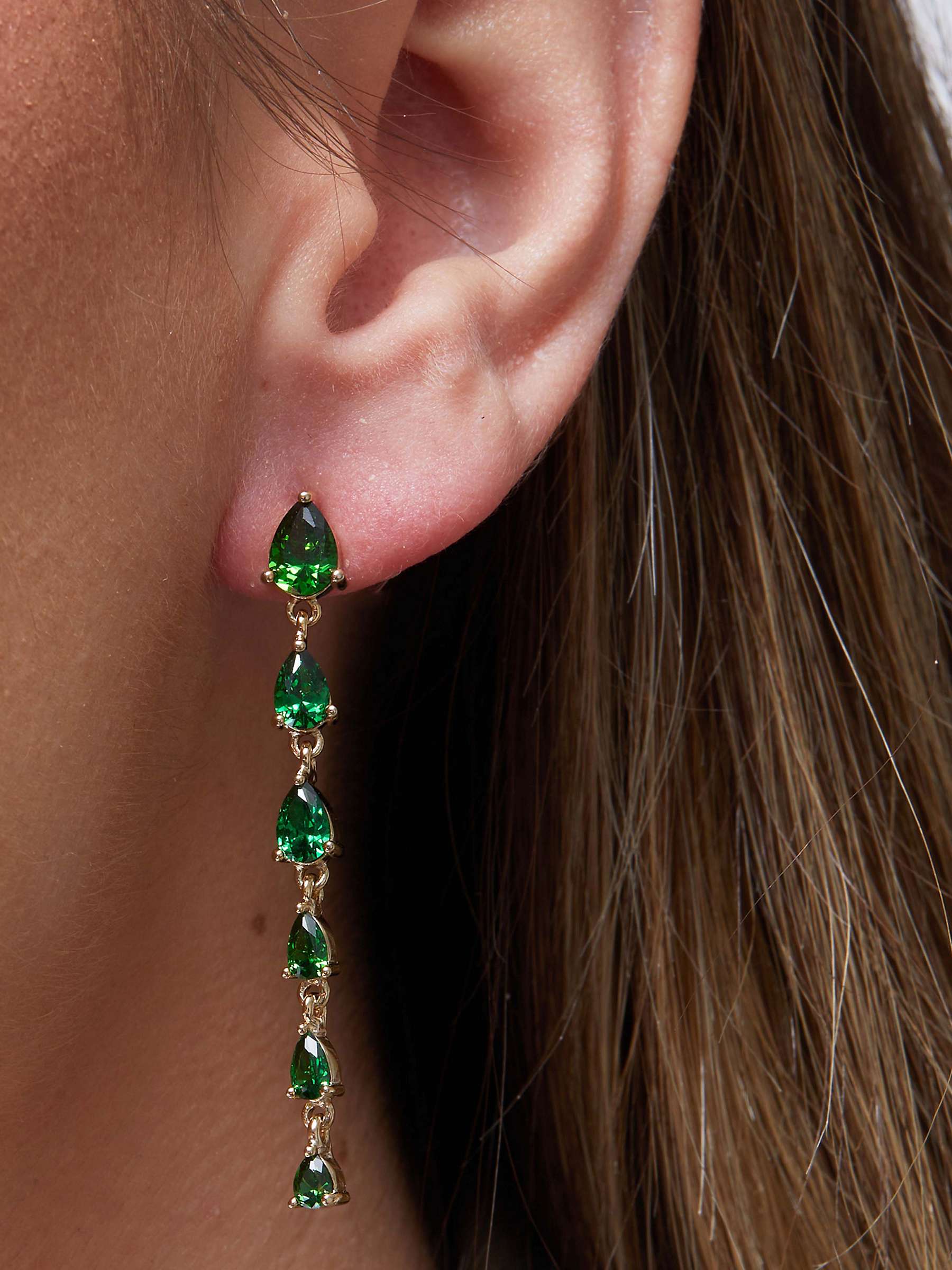 Buy Jon Richard Cubic Zirconia Linear Pear Drop Earrings, Gold Green Online at johnlewis.com