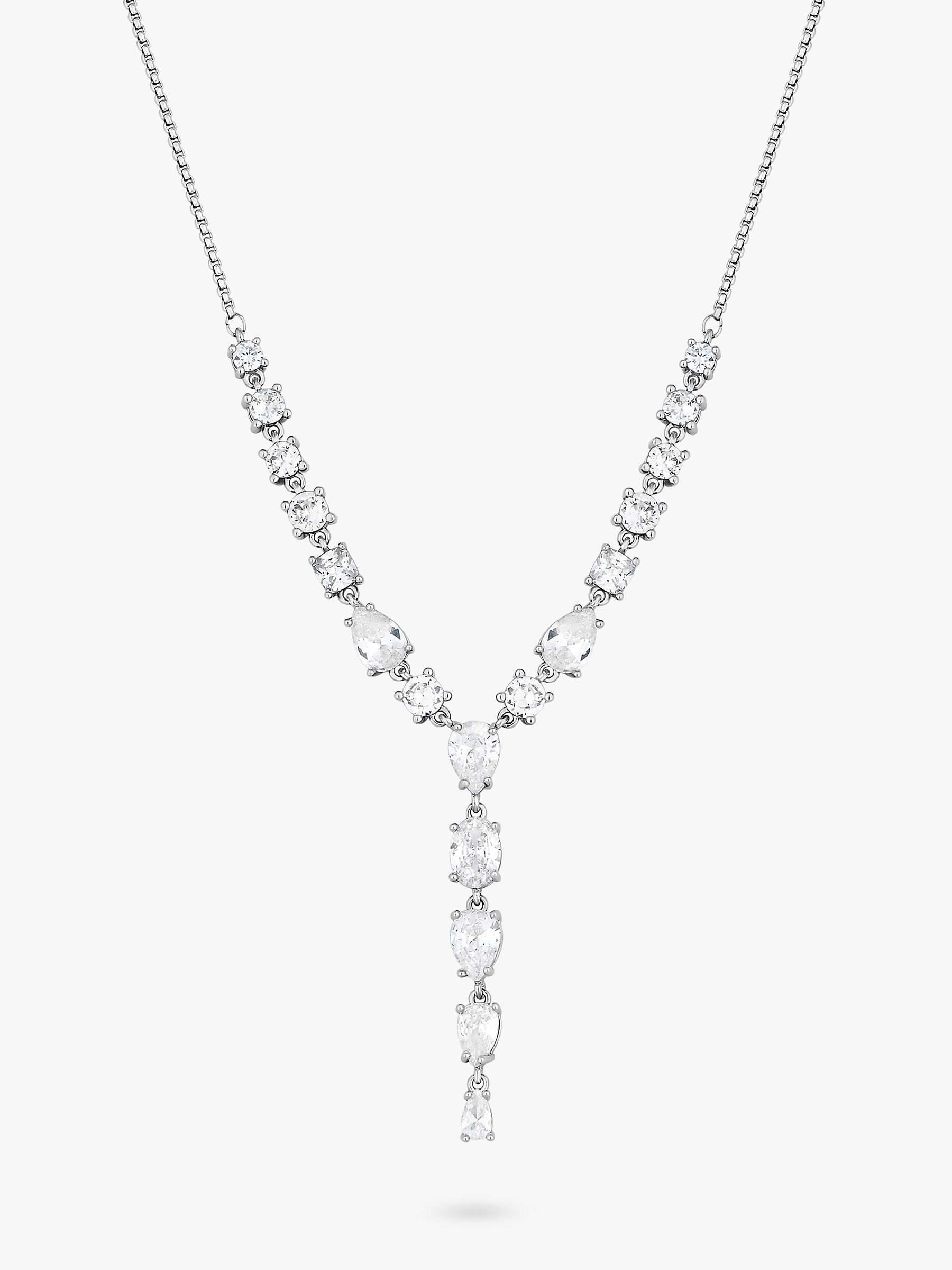 Buy Jon Richard Rhodium Plated Cubic Zirconia Pear Y Necklace, Silver Online at johnlewis.com