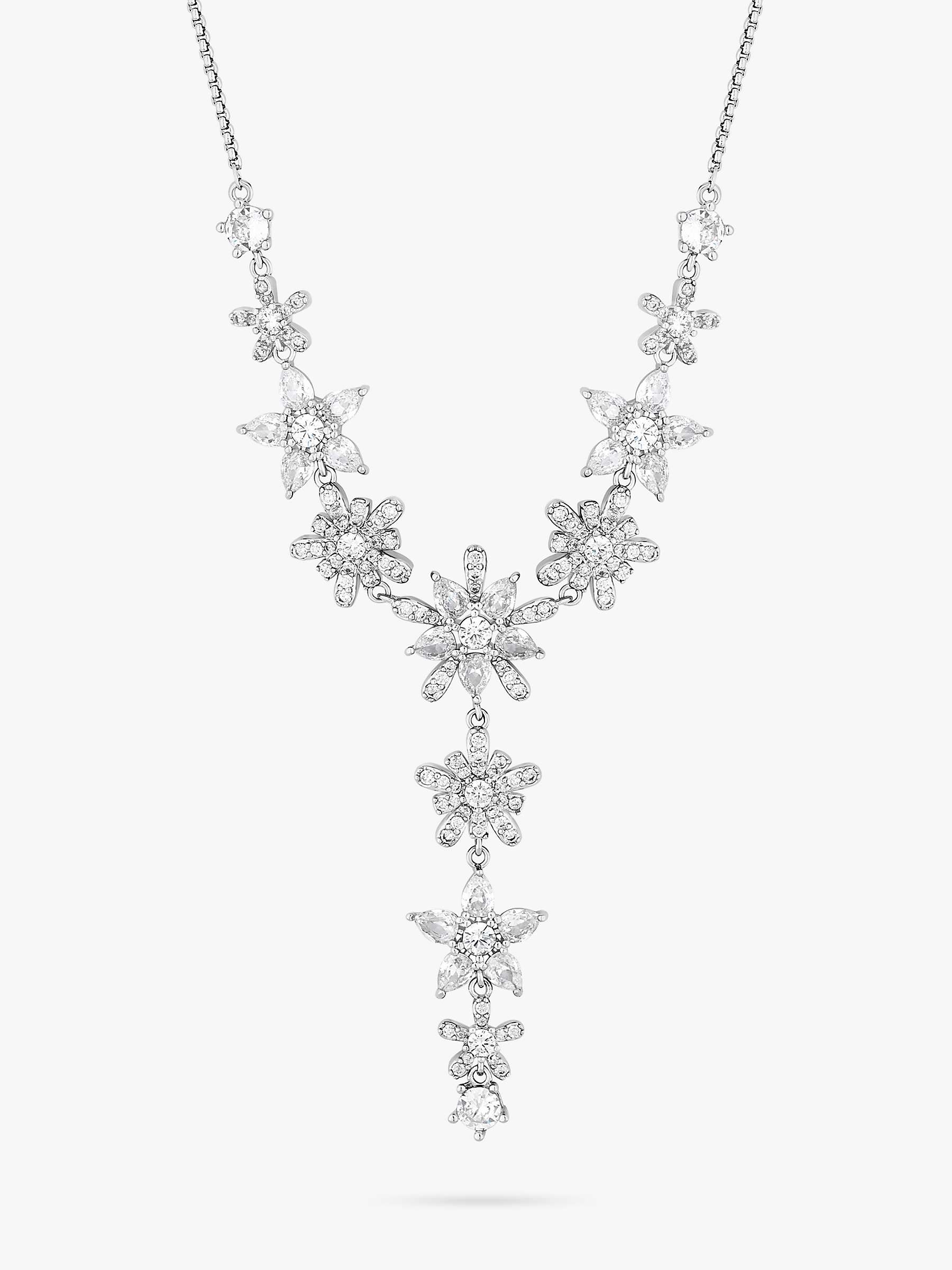 Buy Jon Richard Rhodium Plated Cubic Zirconia Floral Y Necklace, Silver Online at johnlewis.com