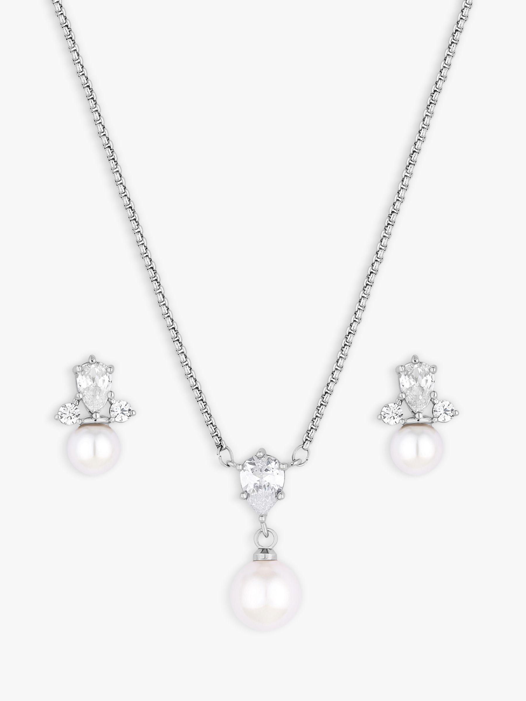 Buy Jon Richard Rhodium Plated And Pearl Necklace and Earrings Set, Silver Online at johnlewis.com