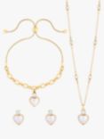 Jon Richard Pearl Heart And Crystal Bracelet, Necklace & Stud Earrings Jewellery Set, Gold