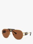 Versace VE2252 Men's Aviator Sunglasses, Gold/Brown