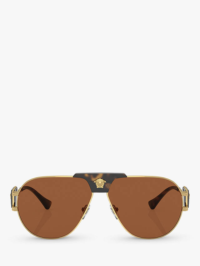 Versace VE2252 Men's Aviator Sunglasses, Gold/Brown, Gold/Brown