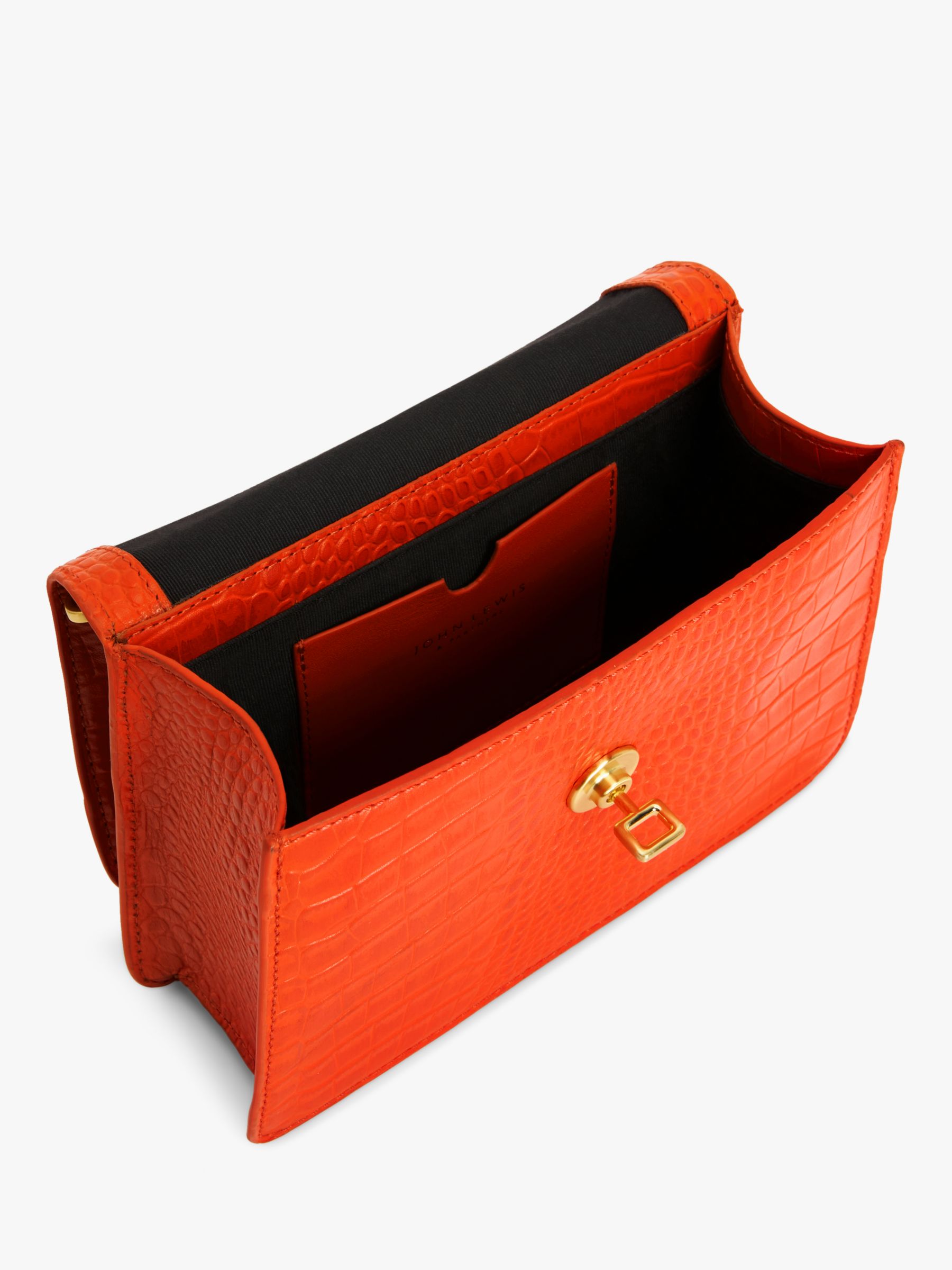 John Lewis Double Zip Cross Body Leather Camera Bag, Orange at