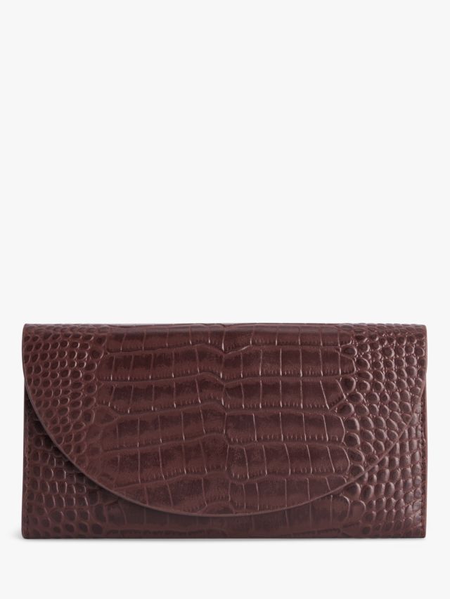 John Lewis Ara Crocodile Embossed Leather Purse Chocolate